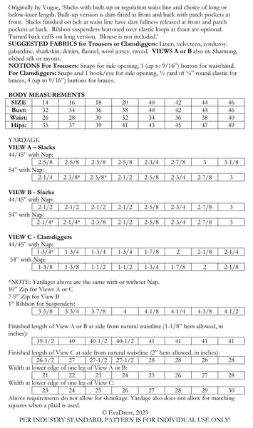 1945 Trousers & Clam-Diggers, T40-9016