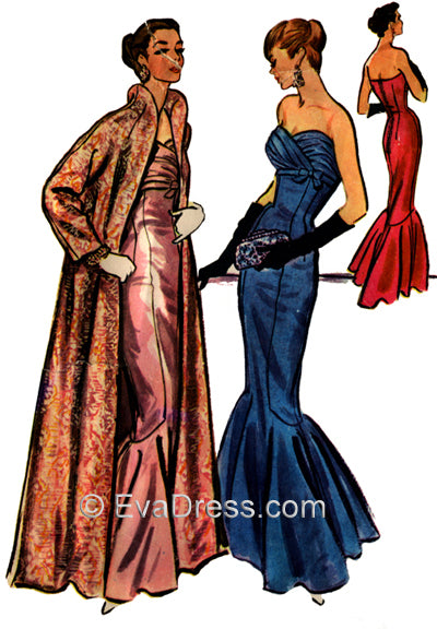 Pattern Tour E50-3818, 1956 Mermaid Evening Dress & Coat