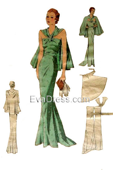 Pattern Tour E30-744, 1930's Dinner Gown & Cape