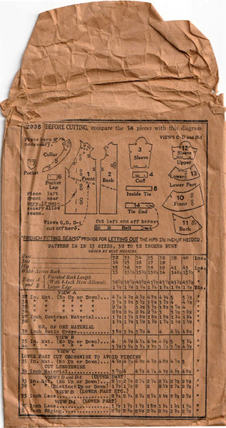 1930 Négligée, Original Butterick 2938, 38" bust