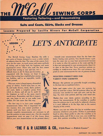 1943 Original 'The McCall Sewing Corps' Series of Lessons Booklets