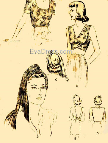 1942 Summer Blouse, Bandeau & Turban B40-2075