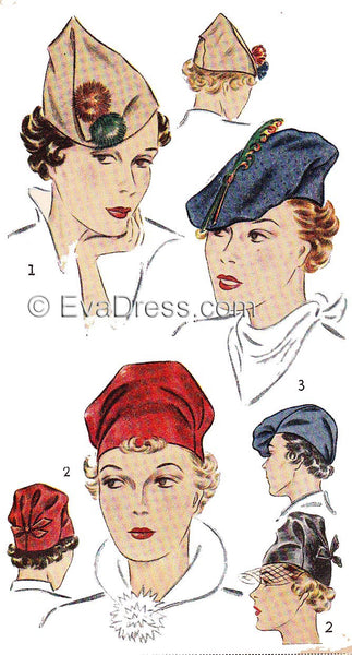 E-PATTERN 1937 Hats E2231