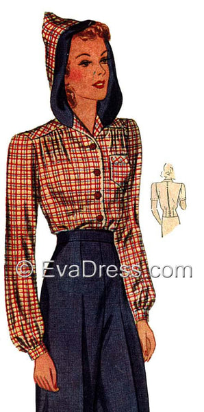 1940 Hooded Blouse, Wide Leg Trousers and Overalls SE40-3322