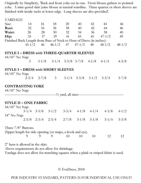 E-PATTERN 1940 Dress E3474