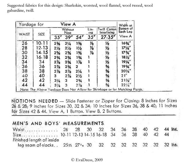 E-PATTERN 1940's Men's Trousers E3988