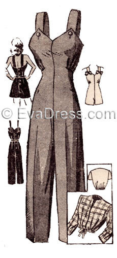 E-PATTERN 1940's Ladies' Summer Overalls, Playsuit and Jacket E4536