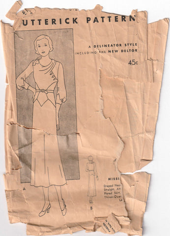 1930s One-Piece Frock, Original Butterick 4421, 34" bust