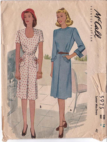 1945 One-Piece Dress, Original McCall 5975 32" bust