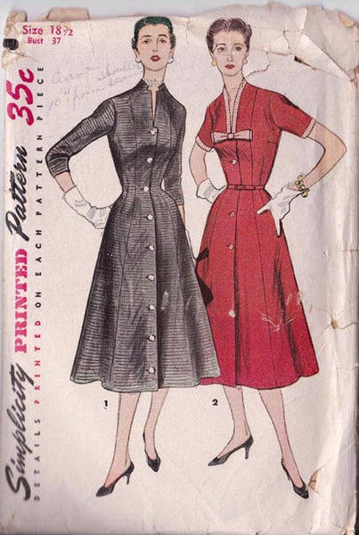 1950s One-piece Dress with Detachable Trim, Original Simplicity 4489 37" bust!